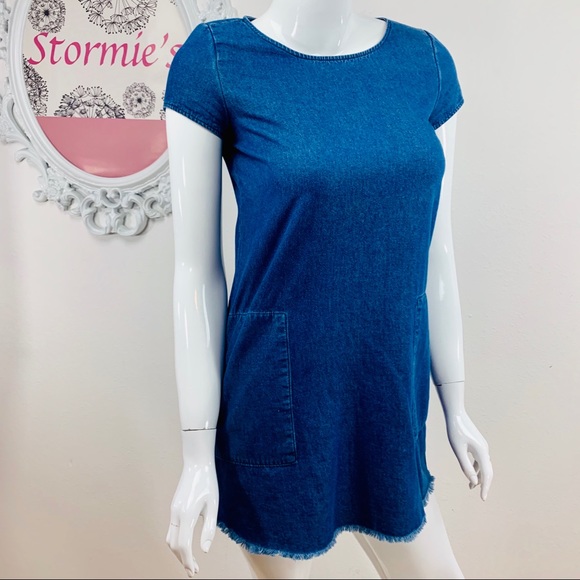Zara Trf / Frayed Hem Blue Jean Dress - Picture 2 of 8